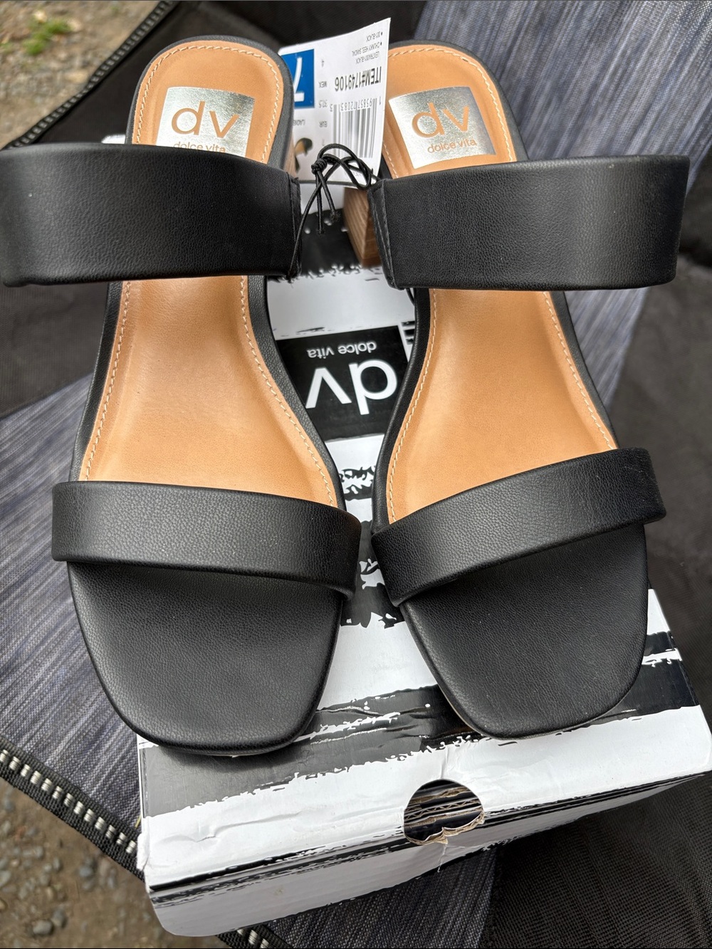 DV by Dolce Vita Black Double-Strap Slide Sandals with Tan Insole